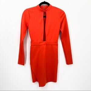 NBD X NAVEN Revolve Alicia Bodycon Long Sleeve Orange Tulip Dress Cut Out
